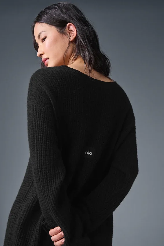 Robe en cachemire moelleux à motif gaufré - Noir