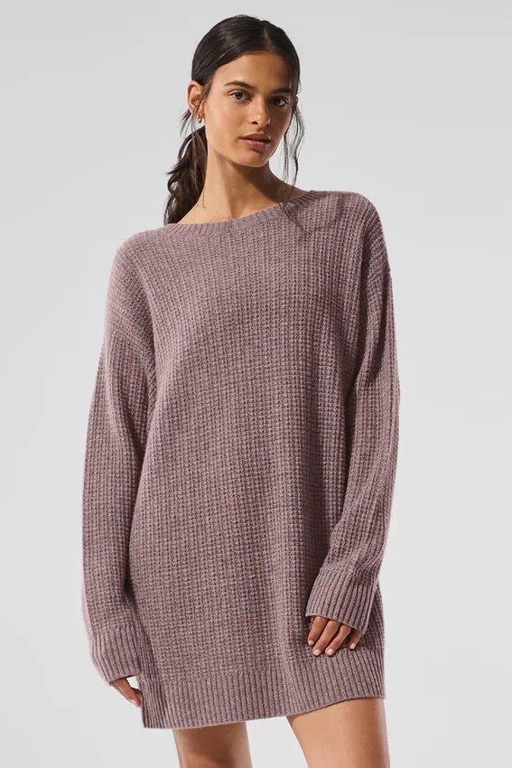 Robe en cachemire moelleux à texture gaufrée - Gris chiné champignon