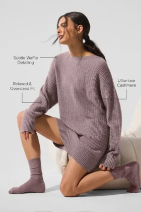 Robe en cachemire moelleux à texture gaufrée – Gris chiné champignon