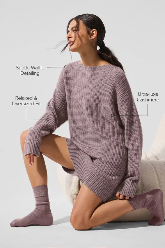 Robe en cachemire moelleux à texture gaufrée - Gris chiné champignon