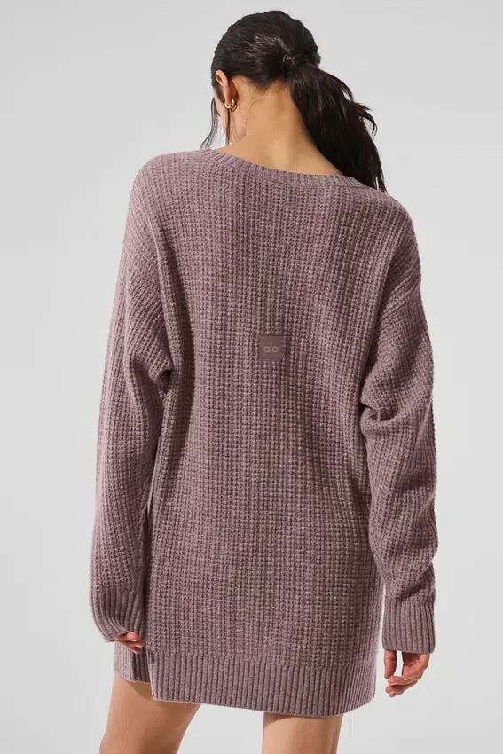 Robe en cachemire moelleux à texture gaufrée - Gris chiné champignon