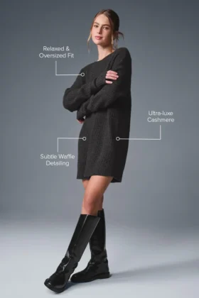 Robe en cachemire moelleux à texture gaufrée – Gris chiné foncé