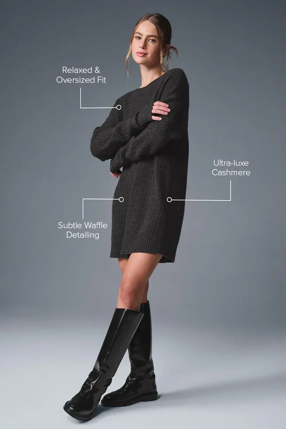 Robe en cachemire moelleux à texture gaufrée - Gris chiné foncé
