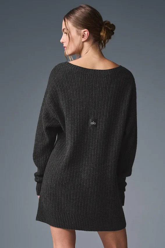 Robe en cachemire moelleux à texture gaufrée - Gris chiné foncé