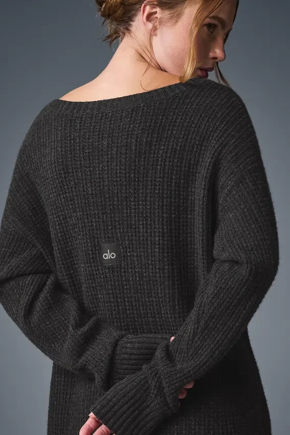 Robe en cachemire moelleux à texture gaufrée - Gris chiné foncé