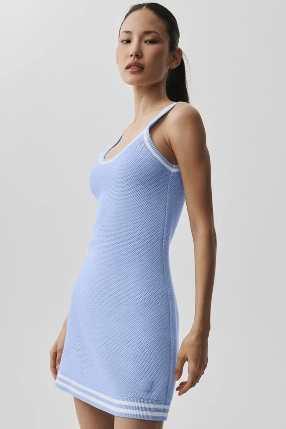 Robe en maille « Tennis Club » - Bleu Provence clair/Blanc