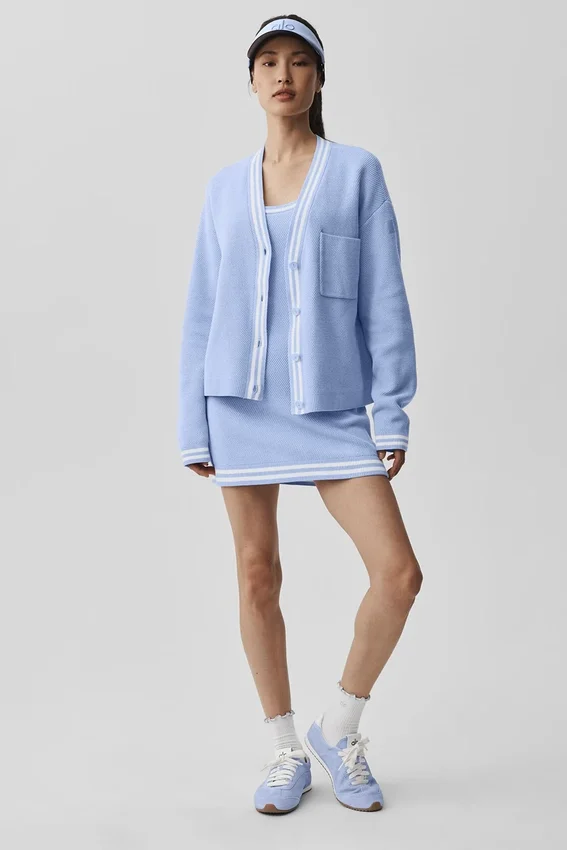 Robe en maille « Tennis Club » - Bleu Provence clair/Blanc