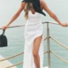 Robe longue Riviera en mélange de lin – Blanche