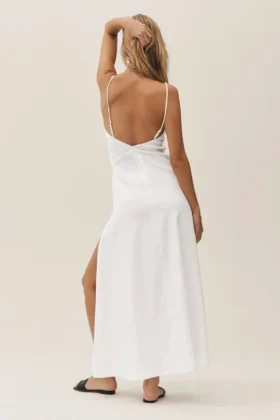 Robe longue Riviera en mélange de lin – Blanche