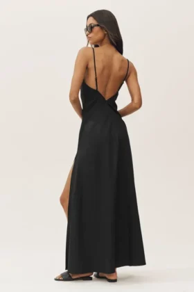 Robe longue Riviera en mélange de lin – Noir
