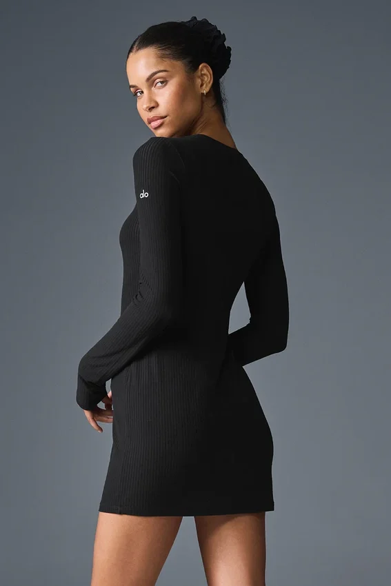 Robe à manches longues côtelée Sea Coast – Noir