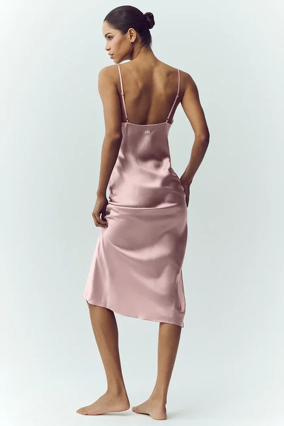 Robe nuisette en soie lumineuse - Rose champagne