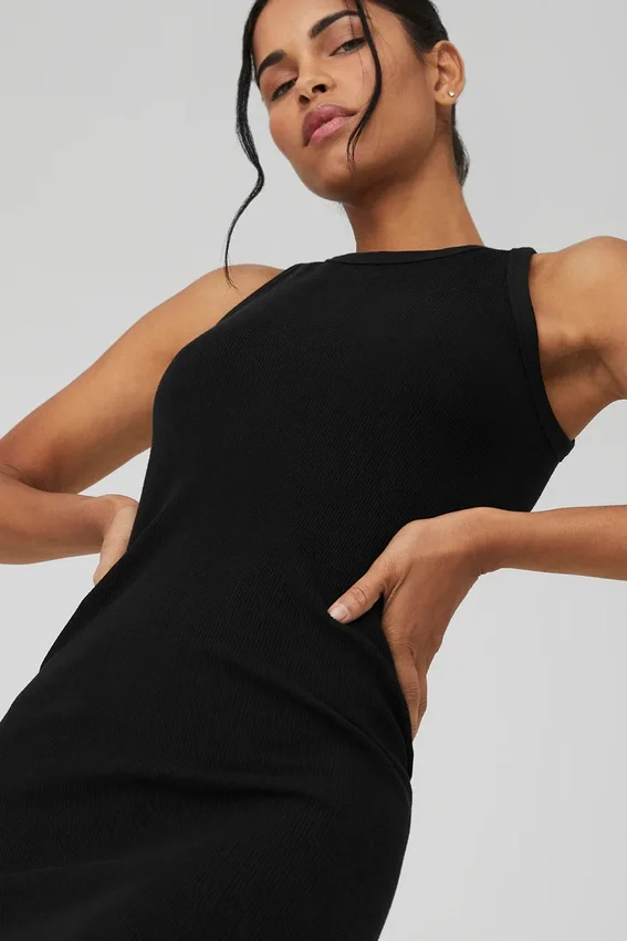 Robe « Warm Nights » sans coutures à côtes - Noir