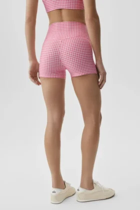 Short ajusté High-Waist Airlift à carreaux, 3″ – Carreaux rose paradis