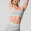 Short Alosoft « Heart Throb » High-Waist, 4” – Gris chiné athlétique/Blanc