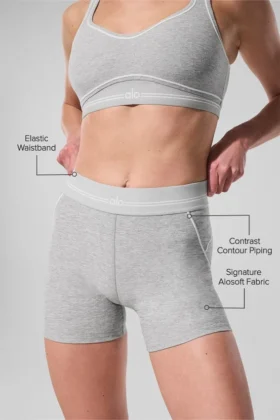 Short Alosoft « Heart Throb » High-Waist, 4” – Gris chiné athlétique/Blanc