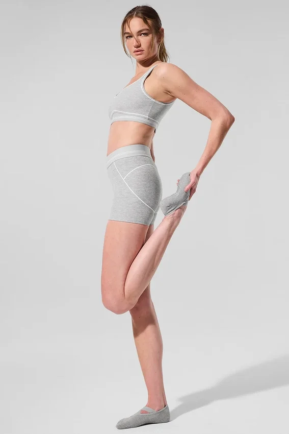 Short Alosoft « Heart Throb » High-Waist, 4” – Gris chiné athlétique/Blanc