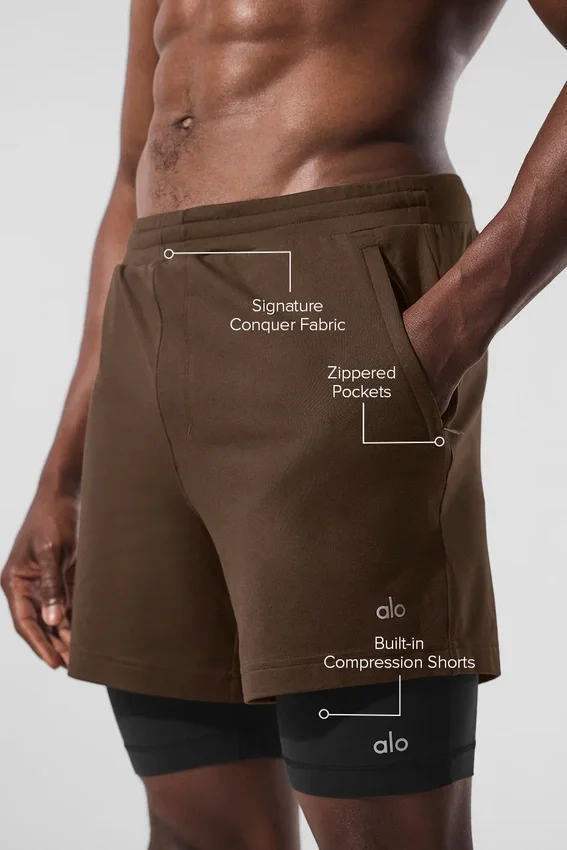Short de performance 2-en-1 Conquer React - Espresso/Noir