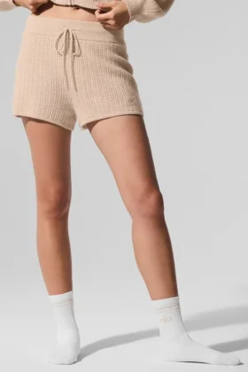 Short en cachemire High-Waist et texture gaufrée - Macadamia Blush