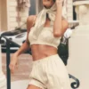 Shorts bouffants Riviera en mélange de lin - Beige sable