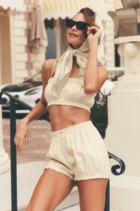 Shorts bouffants Riviera en mélange de lin - Beige sable