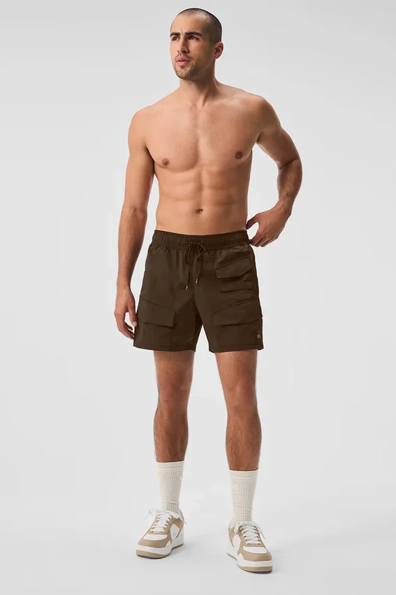 Shorts cargo « Excursion » en nylon froissé 7" - Espresso