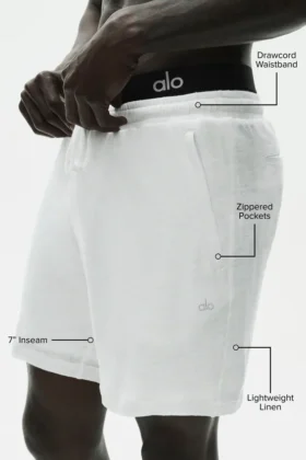 Shorts Coastal en jersey de lin 7″ – Blanc