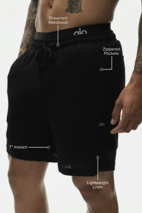 Shorts « Coastal » en jersey de lin 7″ – Noir