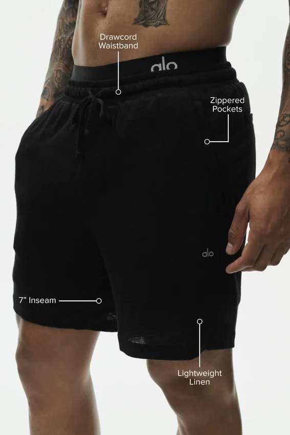 Shorts « Coastal » en jersey de lin 7" - Noir