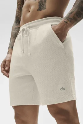 Shorts de détente en tricot gaufré 7″ – Bone
