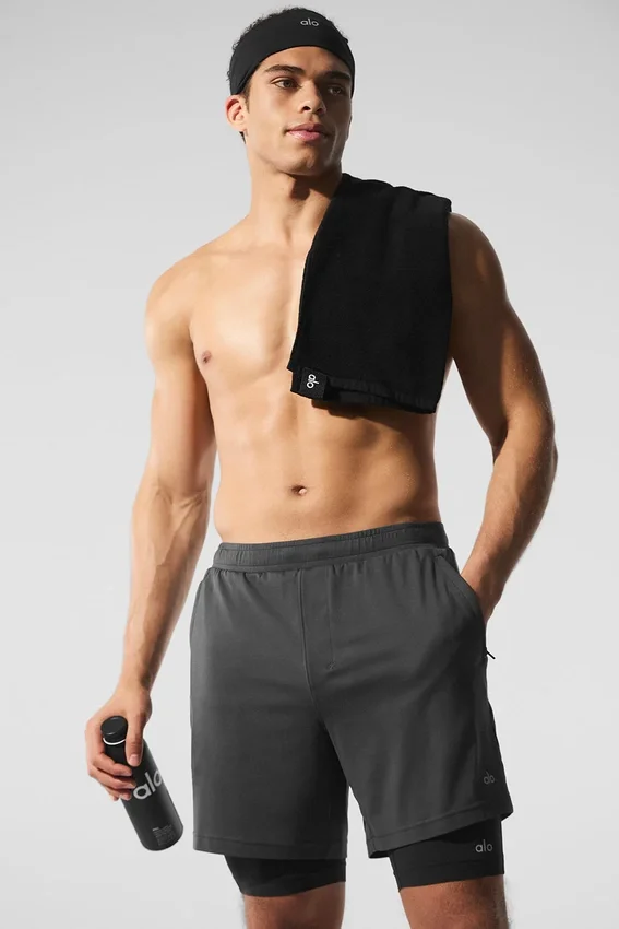 Shorts de performance 2-en-1 Conquer React - Anthracite/Noir