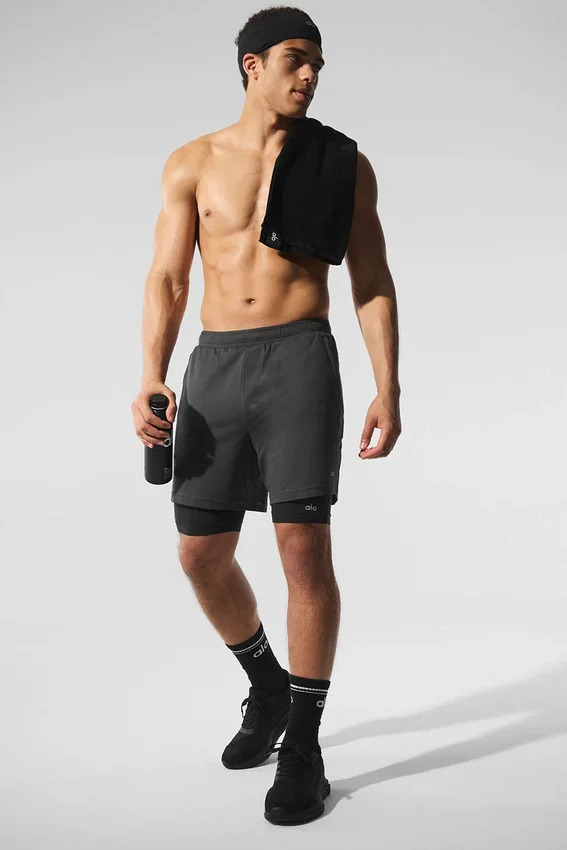 Shorts de performance 2-en-1 Conquer React - Anthracite/Noir