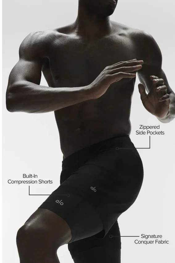 Shorts de performance 2-en-1 Conquer React - Noir/Noir