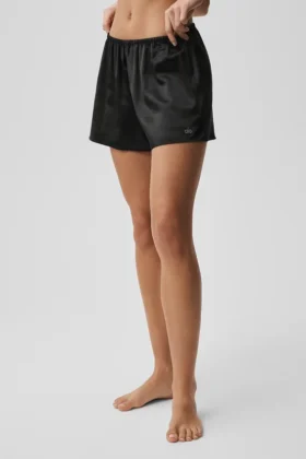 Shorts en soie lumineuse – Noir