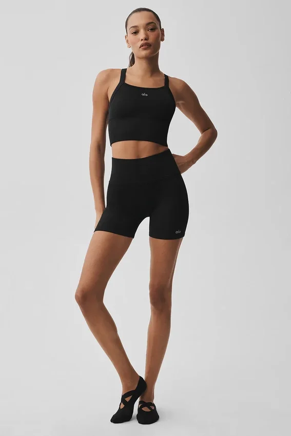 Shorts « Favorite » à côtes sans coutures 5" - Noir