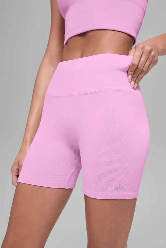 Shorts « Favorite » à côtes sans coutures 5" - Rose « Candy Heart »