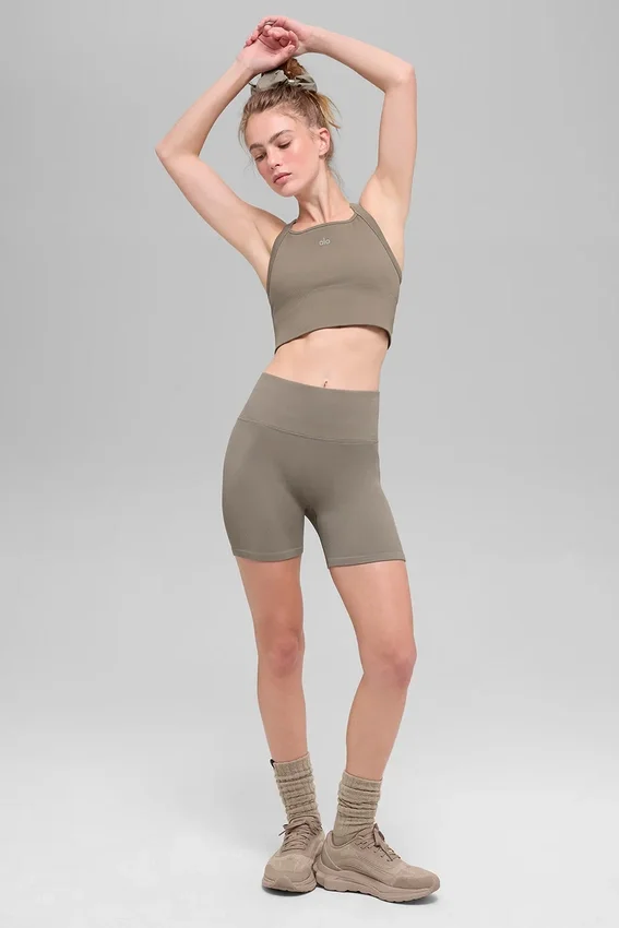 Shorts « Favorite » sans coutures à côtes de 5" - Cacao clair