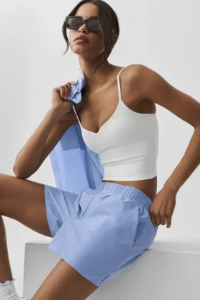 Shorts à fines rayures « Daylight » - Bleu Provence clair/Blanc
