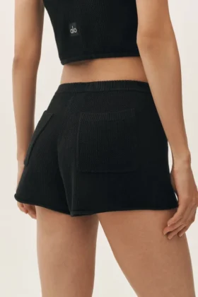 Shorts Heatwave taille mi-haute en soie et cachemire – Noir