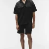 Chemise à manches courtes boutonnée Satin Horizon - Noir