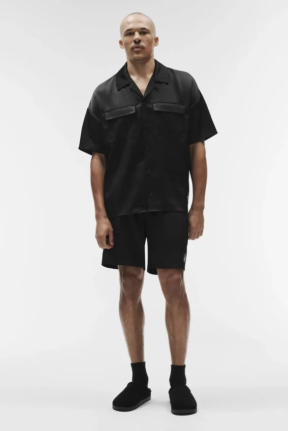 Chemise à manches courtes boutonnée Satin Horizon - Noir
