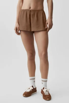 Shorts mi-transparents Golden Hour à taille mi-haute - Brun « Sun Kissed »