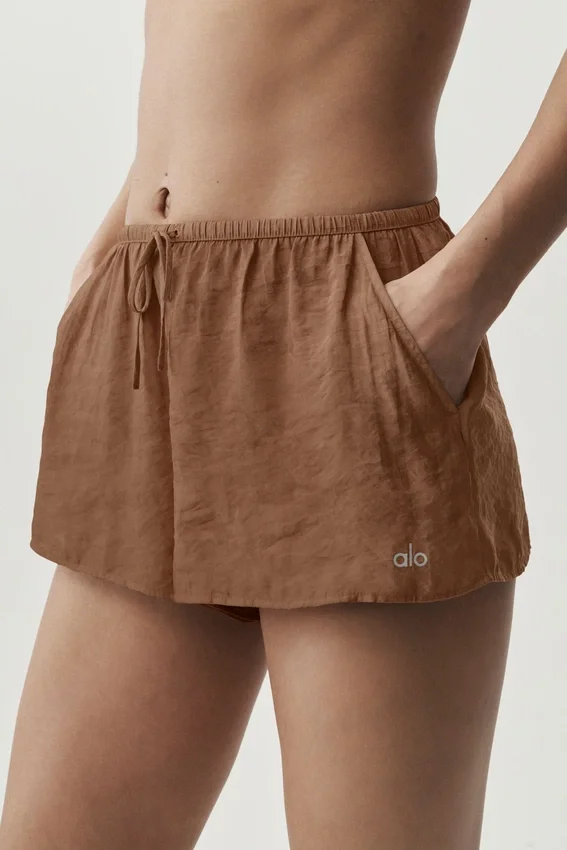 Shorts mi-transparents Golden Hour à taille mi-haute - Brun « Sun Kissed »