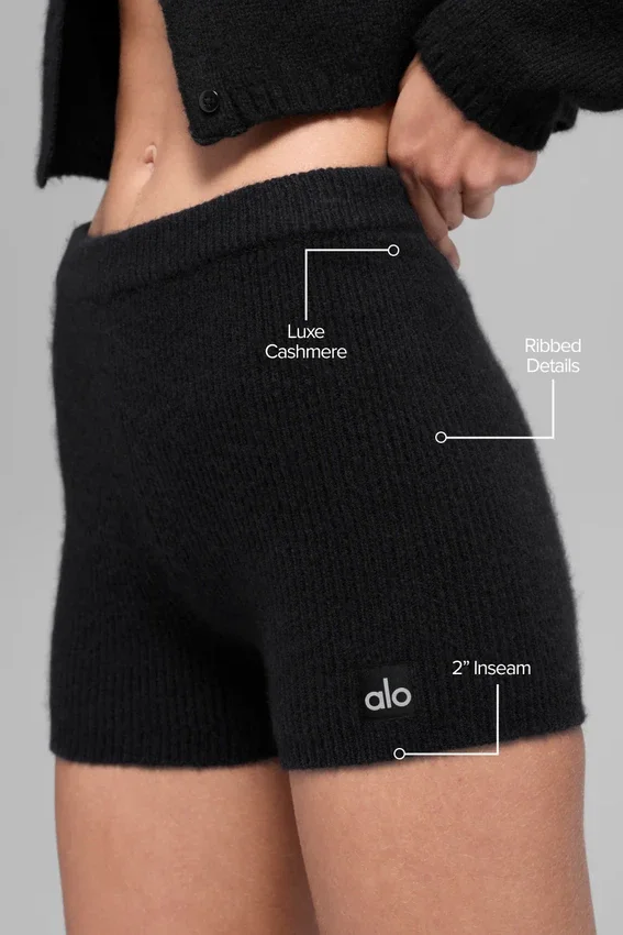 Shorts Noble en laine et cachemire côtelé - Noir