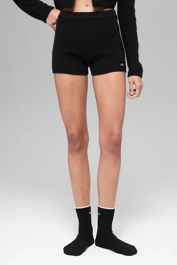 Shorts Noble en laine et cachemire côtelé - Noir