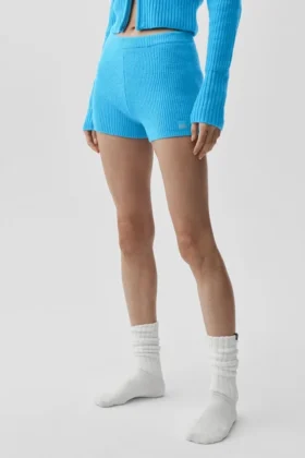 Shorts Noble en laine et cachemire à côtes – Bleu azur