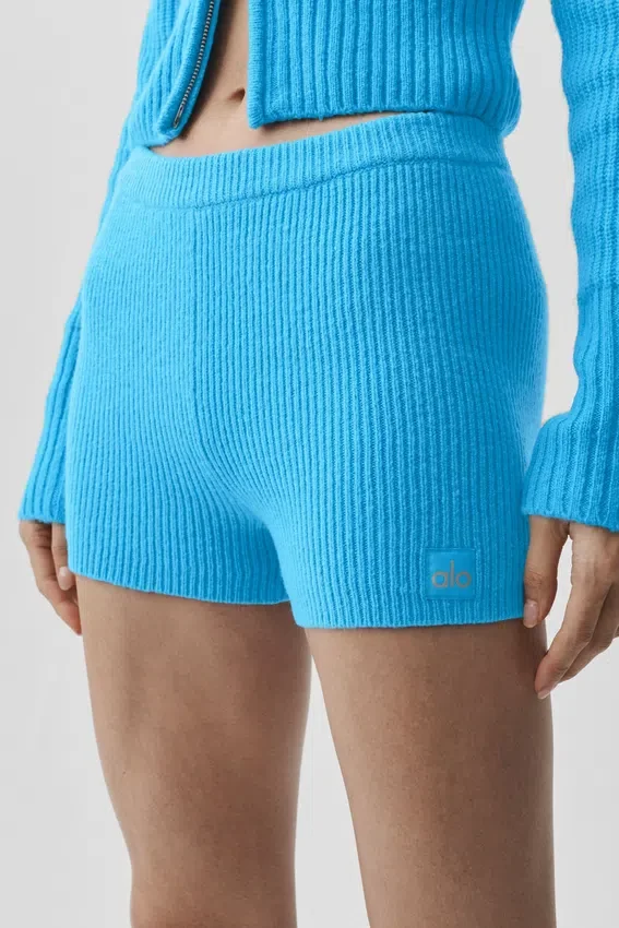 Shorts Noble en laine et cachemire à côtes – Bleu azur