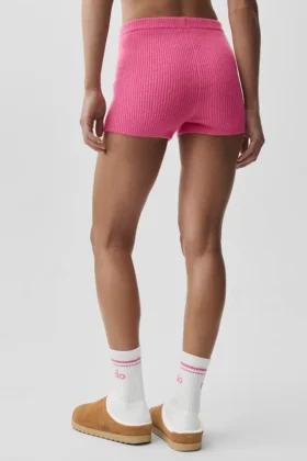 Shorts Noble en laine et cachemire à côtes – Rose paradisiaque
