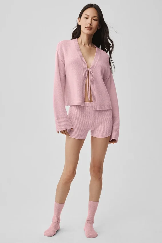 Shorts Noble en laine et cachemire à côtes – Rose vintage