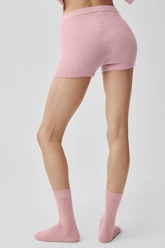 Shorts Noble en laine et cachemire à côtes – Rose vintage